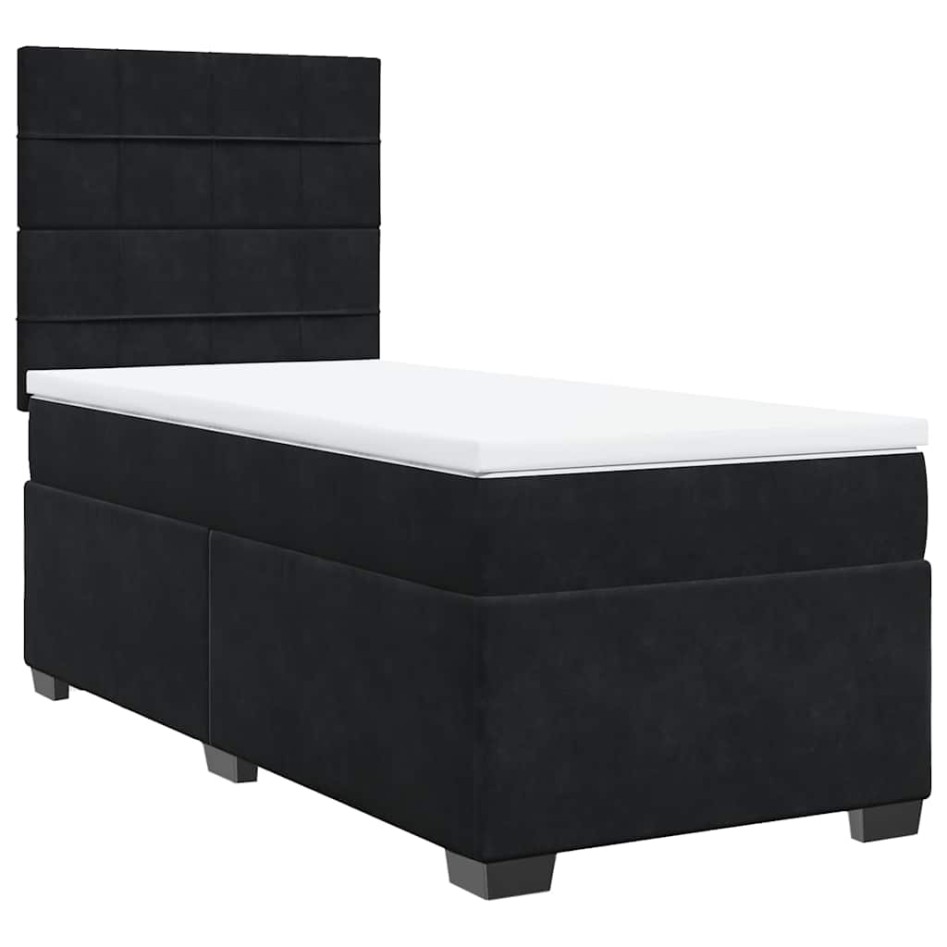 Cama box spring con colchón cuero sintético negro 90x190