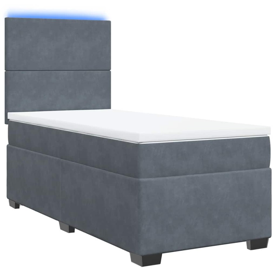 Cama box spring con colchón terciopelo gris oscuro 90x190