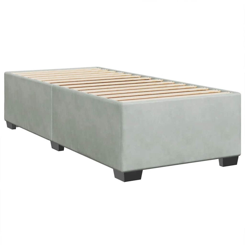 Cama box spring con colchón terciopelo gris claro 80x200
