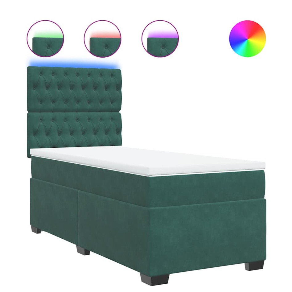 Cama box spring con colchón terciopelo verde oscuro 90x190