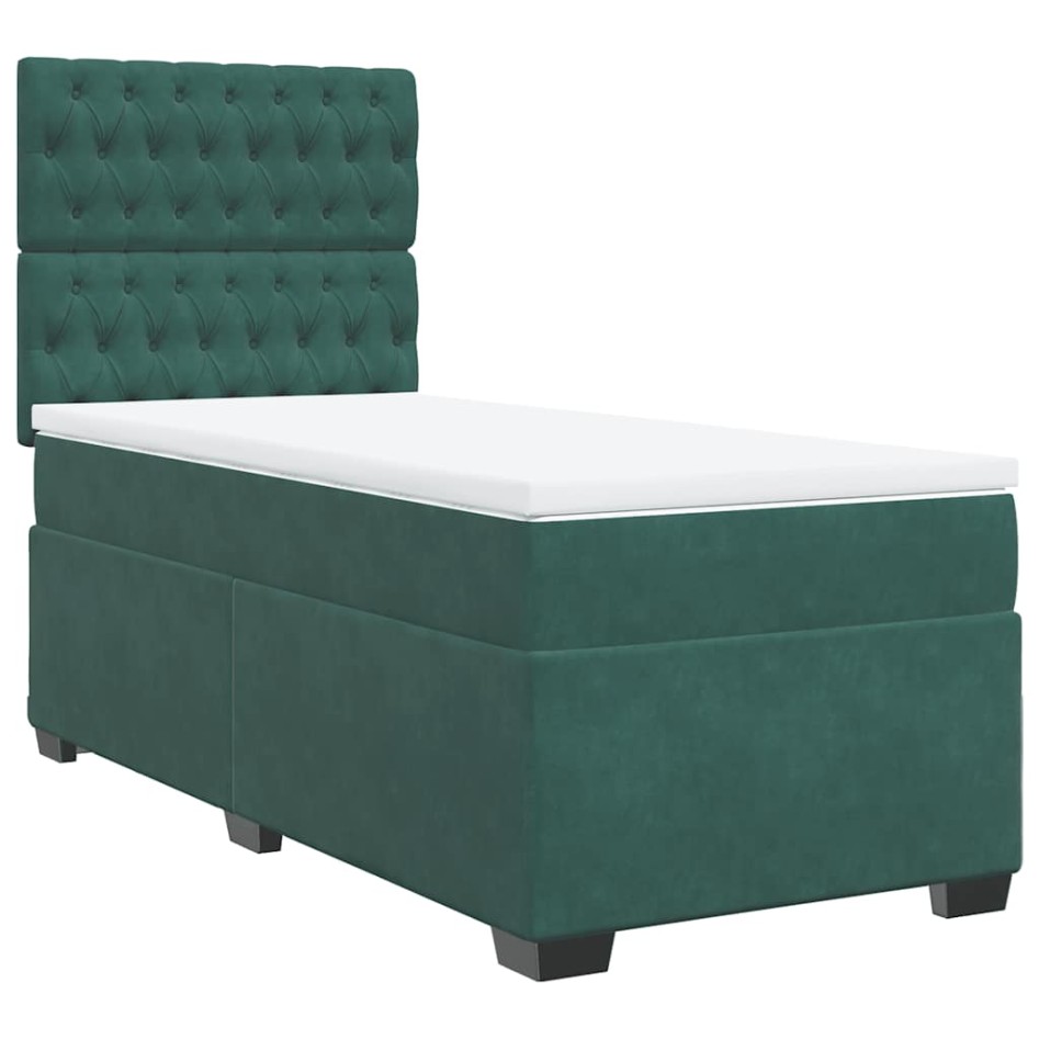 Cama box spring con colchón terciopelo verde oscuro 90x190