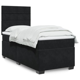 Cama box spring con colchón terciopelo negro 90x200