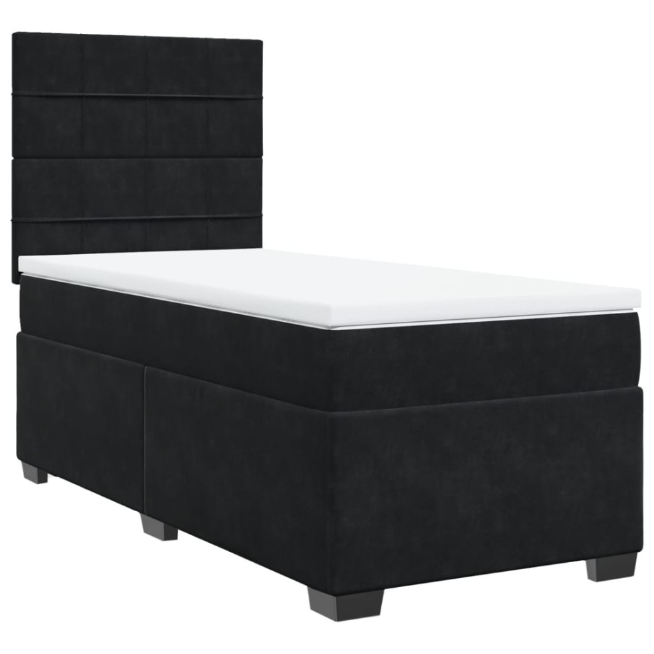 Cama box spring con colchón terciopelo negro 90x200