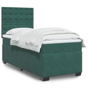 Cama box spring con colchón terciopelo verde oscuro 90x200