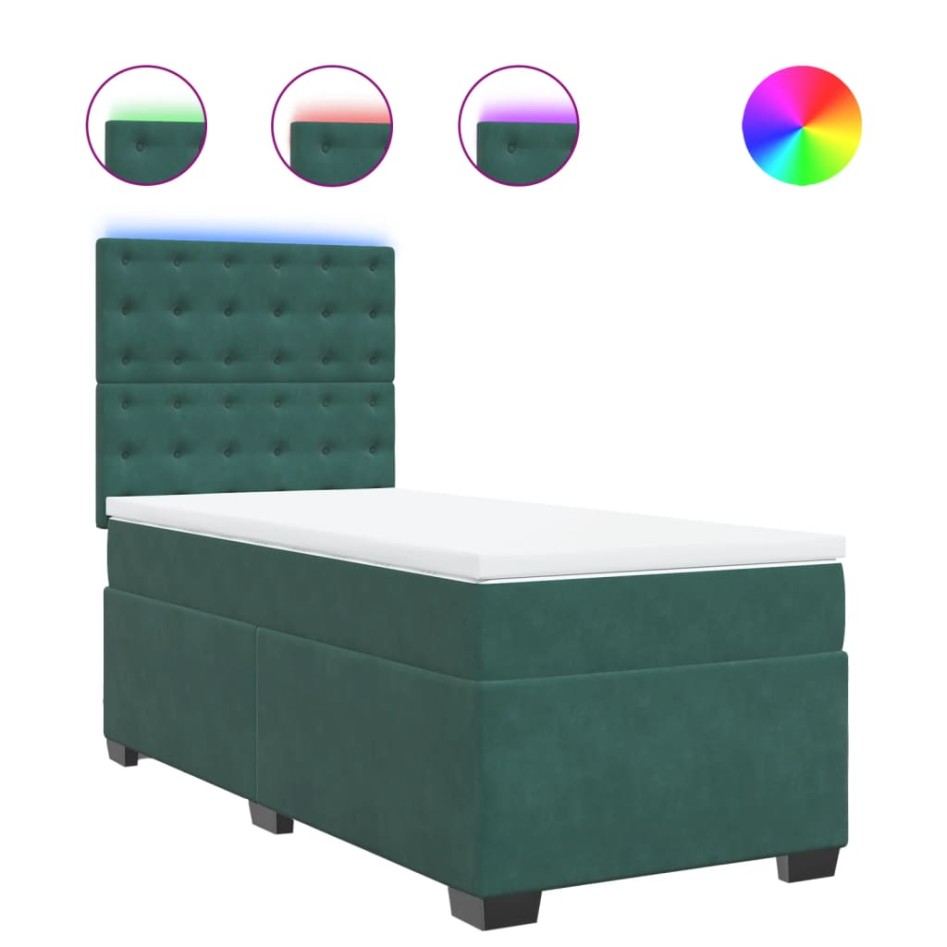 Cama box spring con colchón terciopelo verde oscuro 90x200