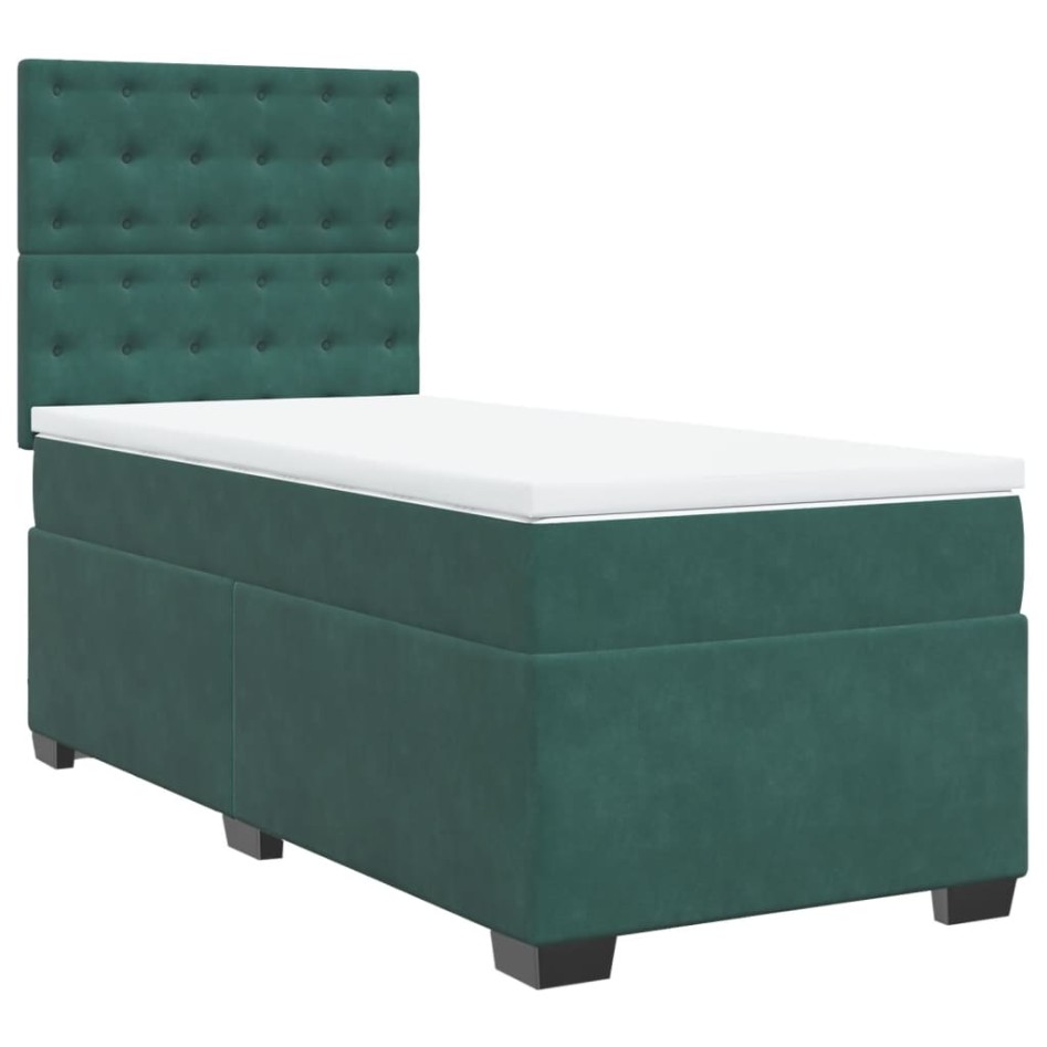 Cama box spring con colchón terciopelo verde oscuro 90x200