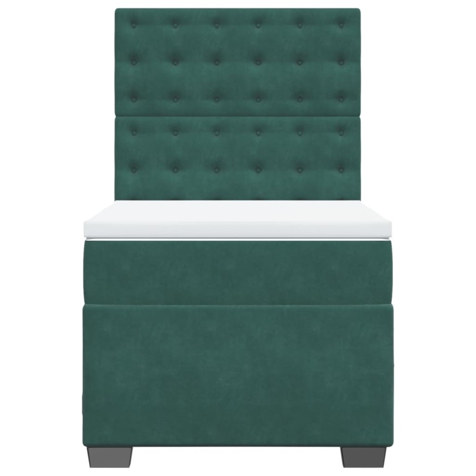 Cama box spring con colchón terciopelo verde oscuro 90x200
