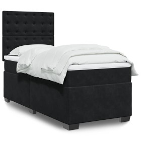 Cama box spring con colchón terciopelo negro 80x200