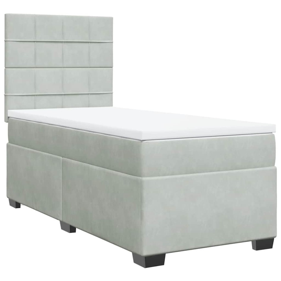 Cama box spring con colchón terciopelo gris claro 80x200