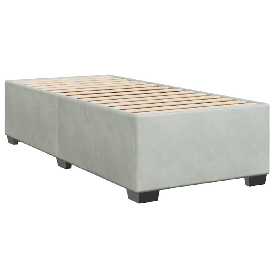 Cama box spring con colchón terciopelo gris claro 80x200