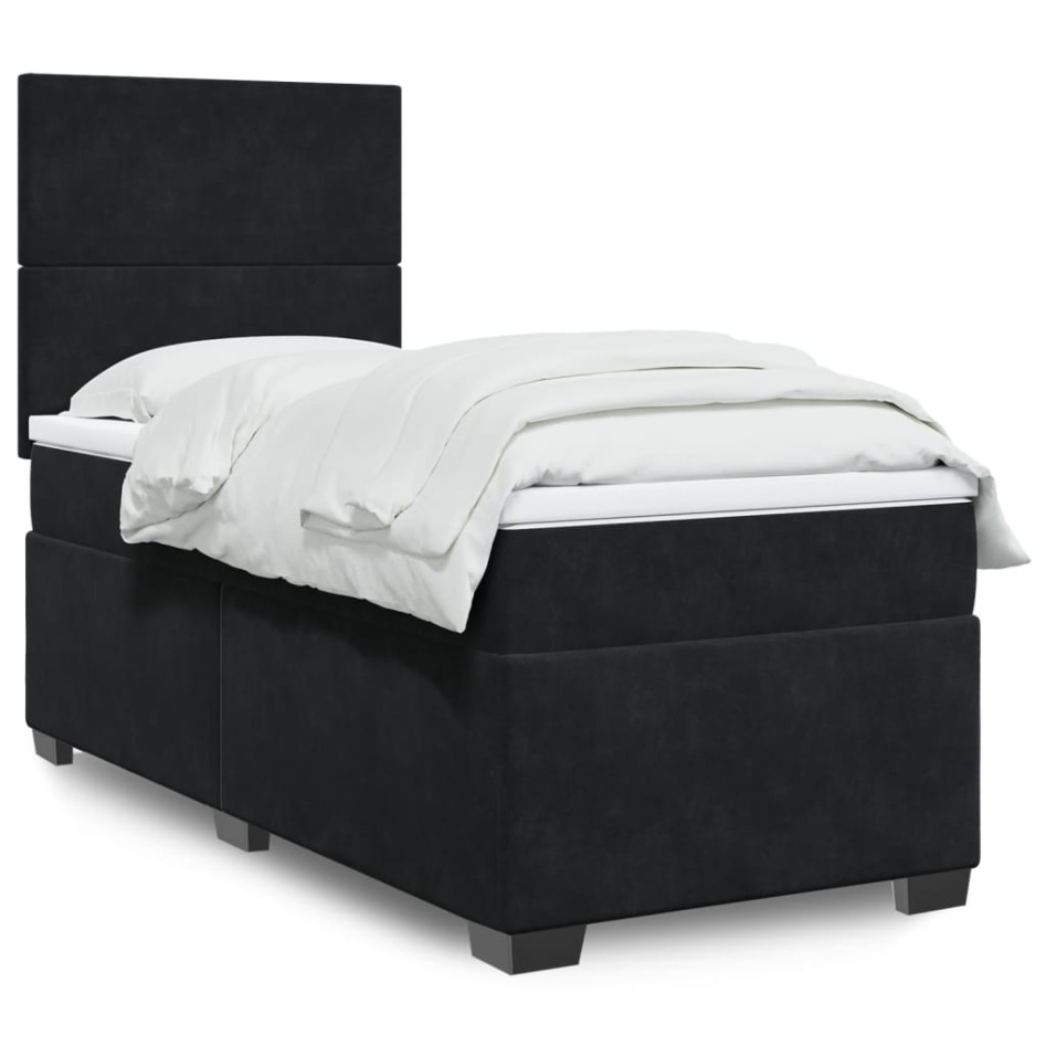 Cama box spring con colchón terciopelo negro 90x200