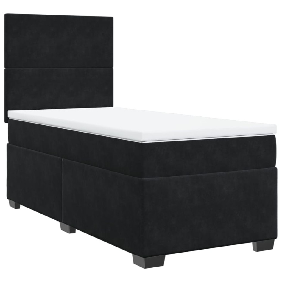 Cama box spring con colchón terciopelo negro 90x200