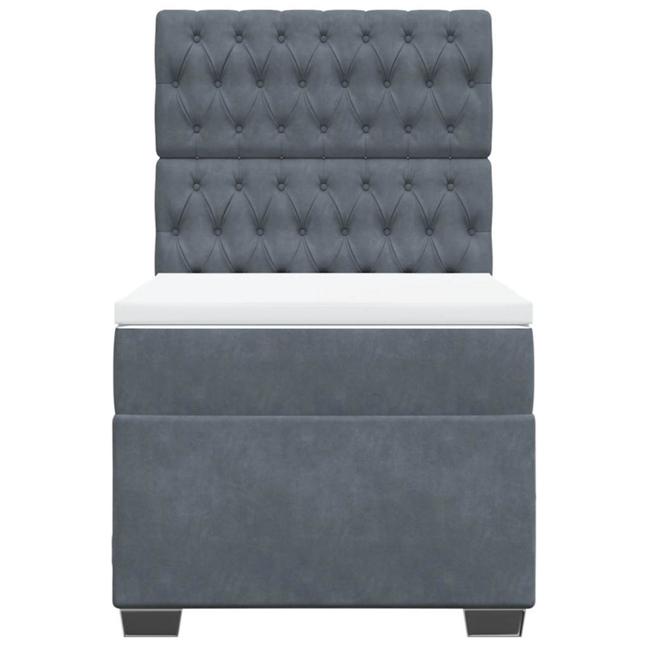Cama box spring con colchón terciopelo gris oscuro 80x200
