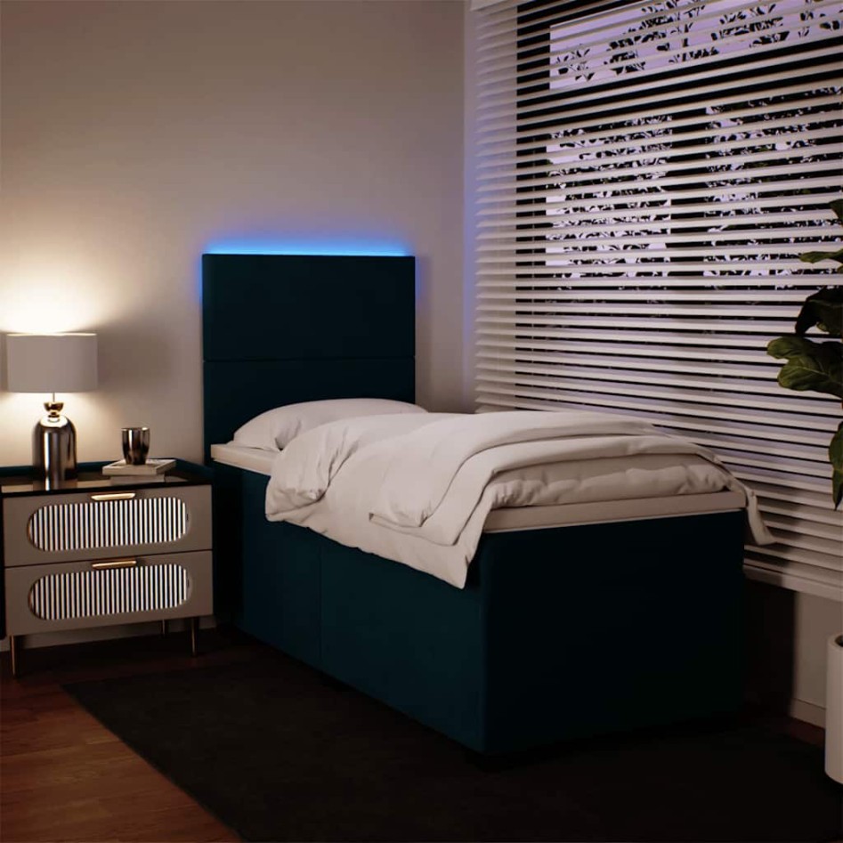 Cama box spring con colchón terciopelo azul oscuro 80x200