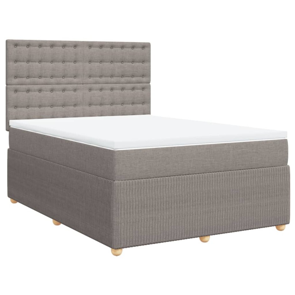 Cama box spring con colchón tela gris taupe 140x200