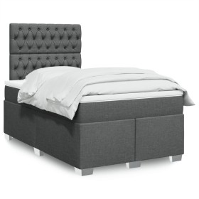 Cama box spring con colchón tela gris oscuro 120x200