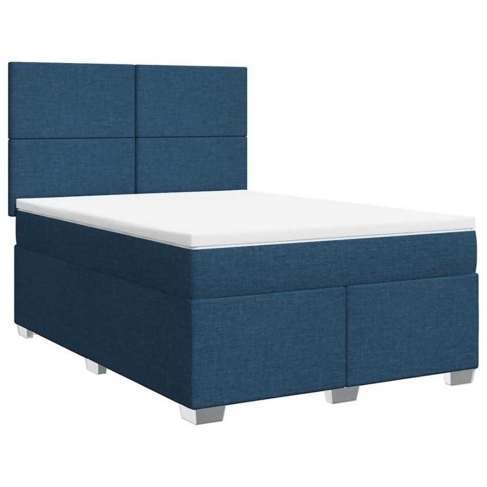 Cama box spring con colchón tela azul 140x190