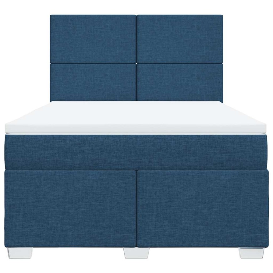 Cama box spring con colchón tela azul 140x190