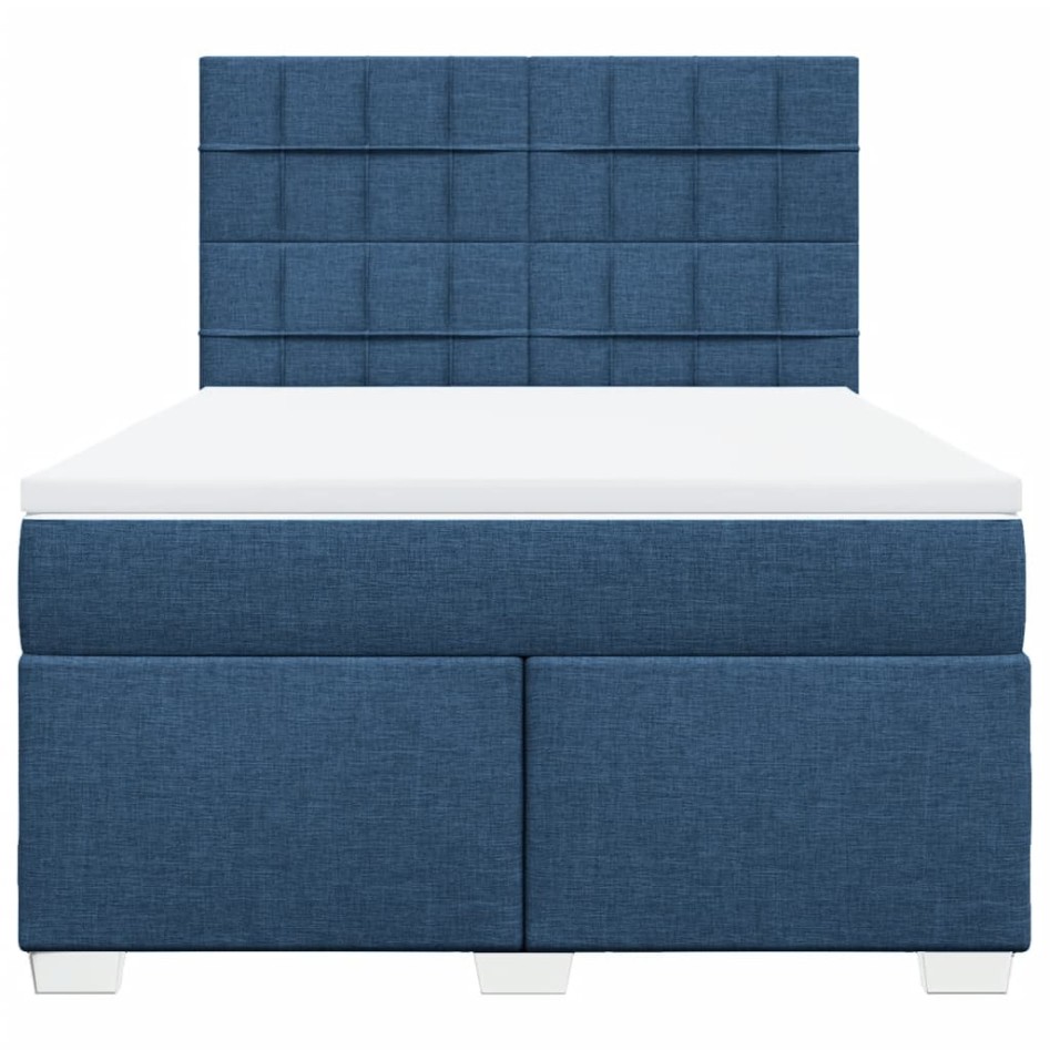 Cama box spring con colchón tela azul 140x190