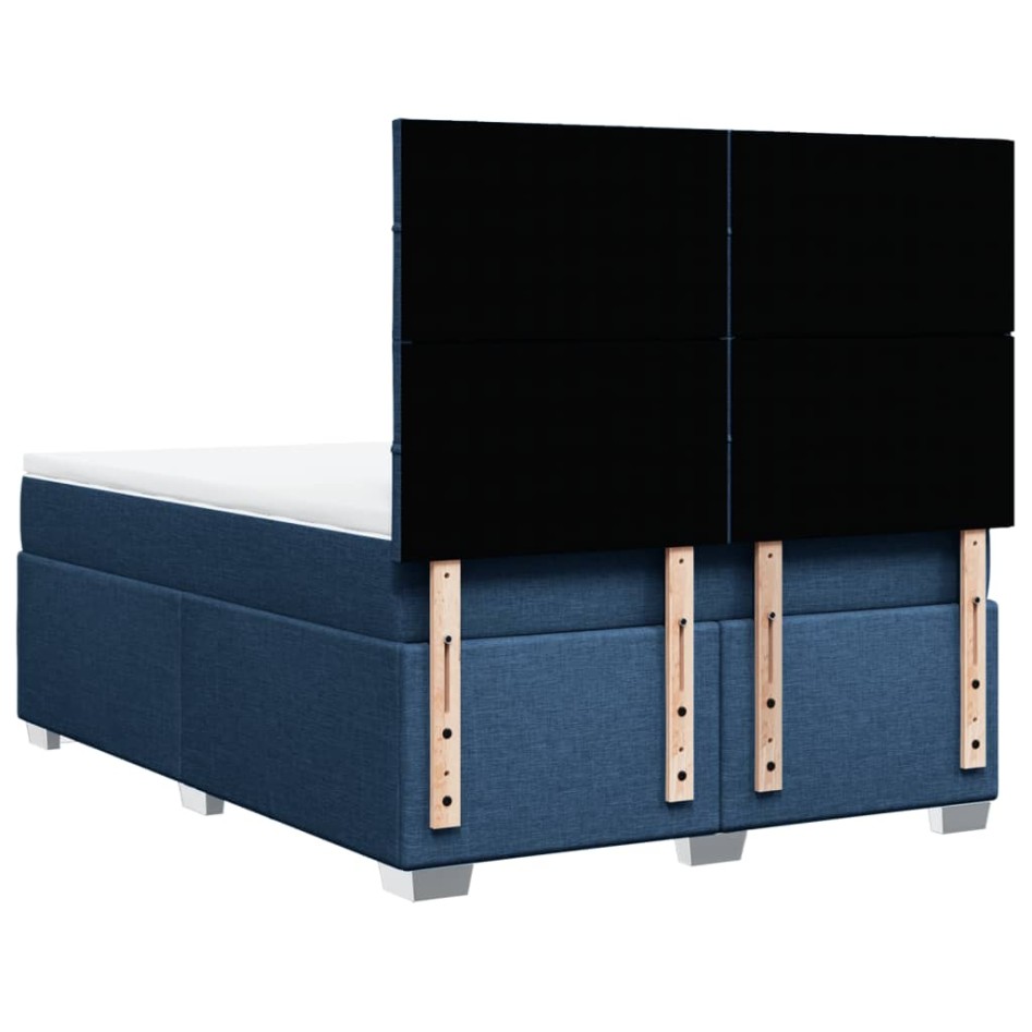 Cama box spring con colchón tela azul 140x190