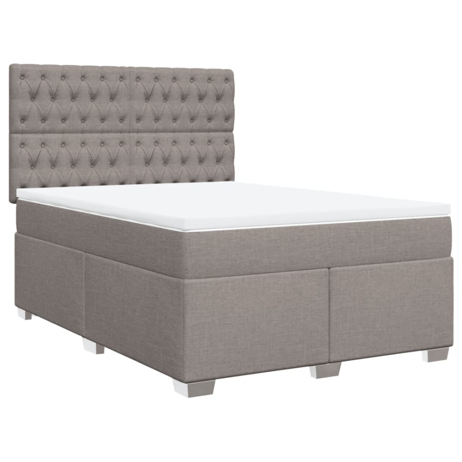 Cama box spring con colchón tela gris taupe 140x190