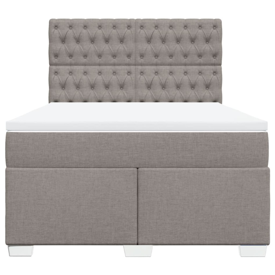Cama box spring con colchón tela gris taupe 140x190