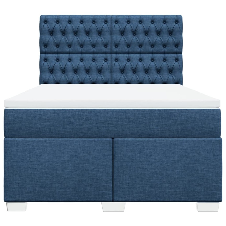 Cama box spring con colchón tela azul 140x190