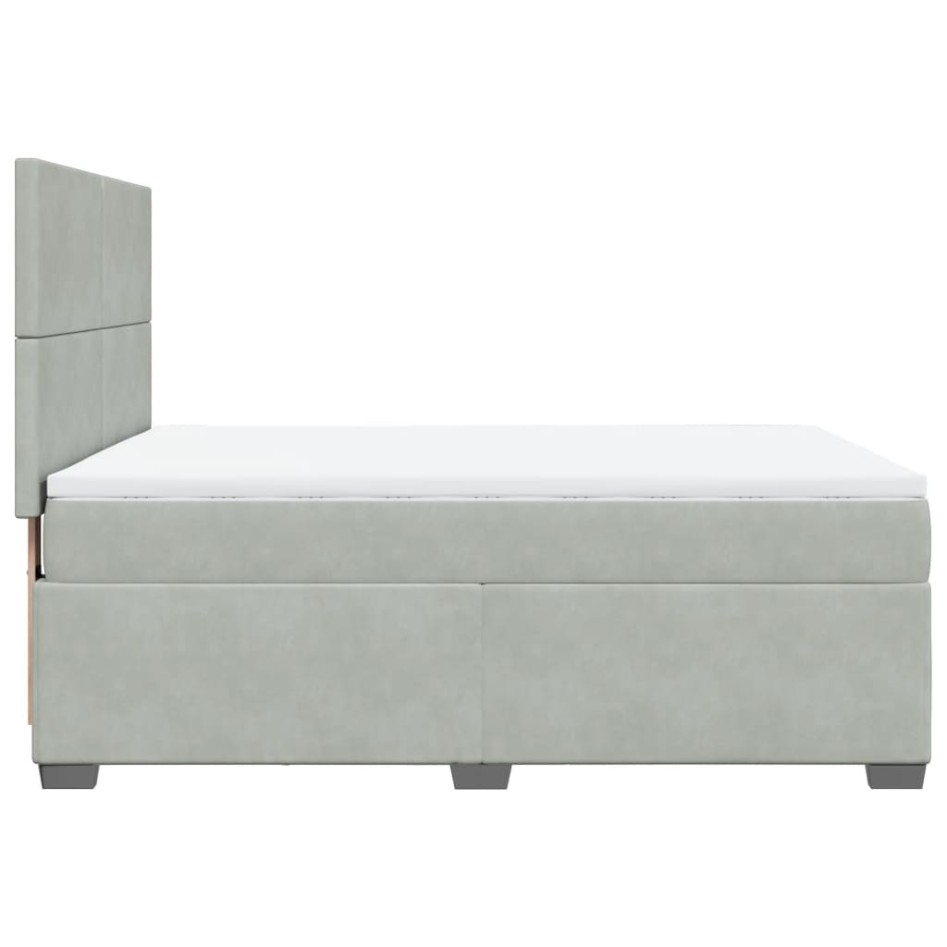 Cama box spring con colchón terciopelo gris claro 140x200