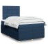 Cama box spring con colchón tela azul 120x200