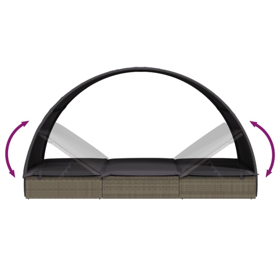 Tumbona 2 personas toldo redondo ratán PE gris 211x112x140