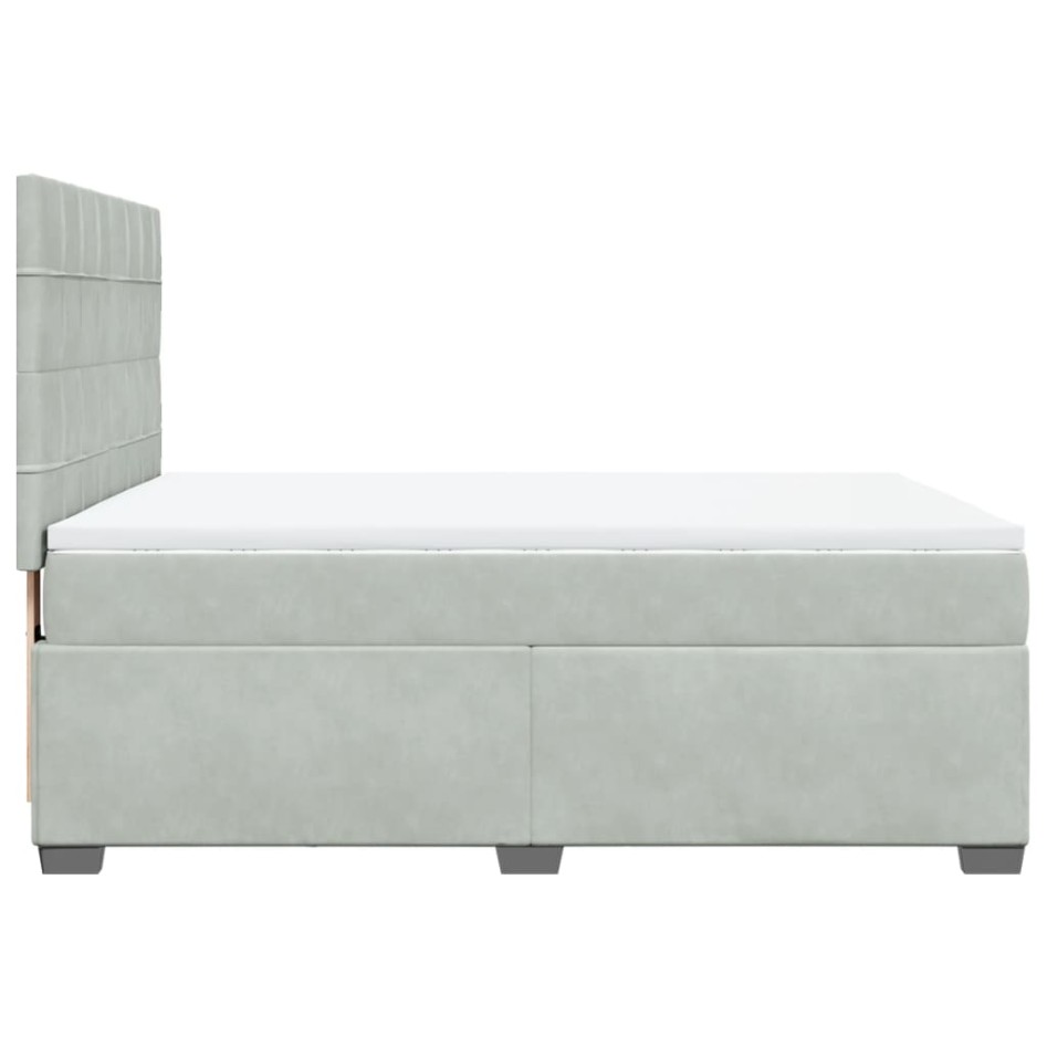 Cama box spring con colchón terciopelo gris claro 140x200