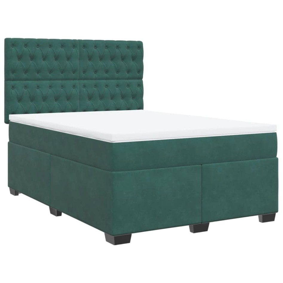 Cama box spring con colchón terciopelo verde oscuro 140x200