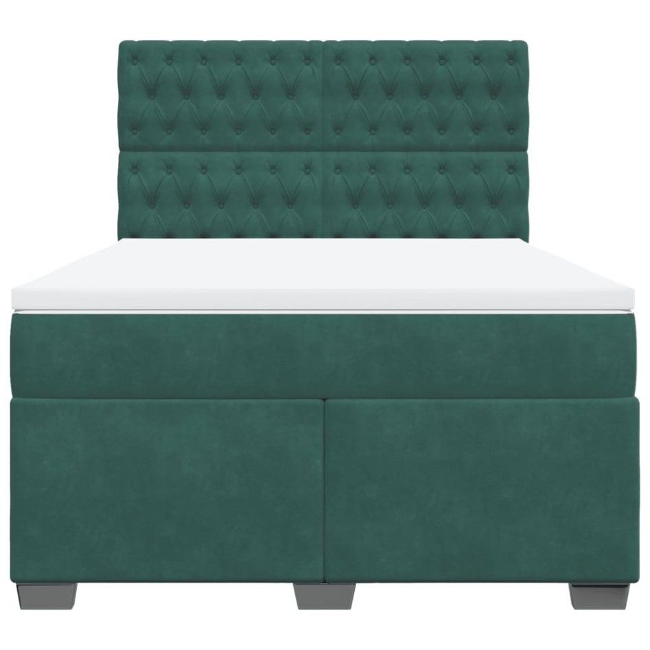 Cama box spring con colchón terciopelo verde oscuro 140x200