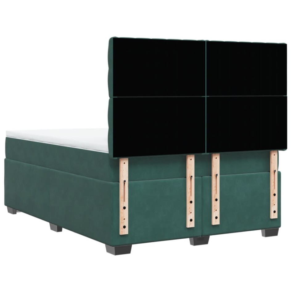 Cama box spring con colchón terciopelo verde oscuro 140x200