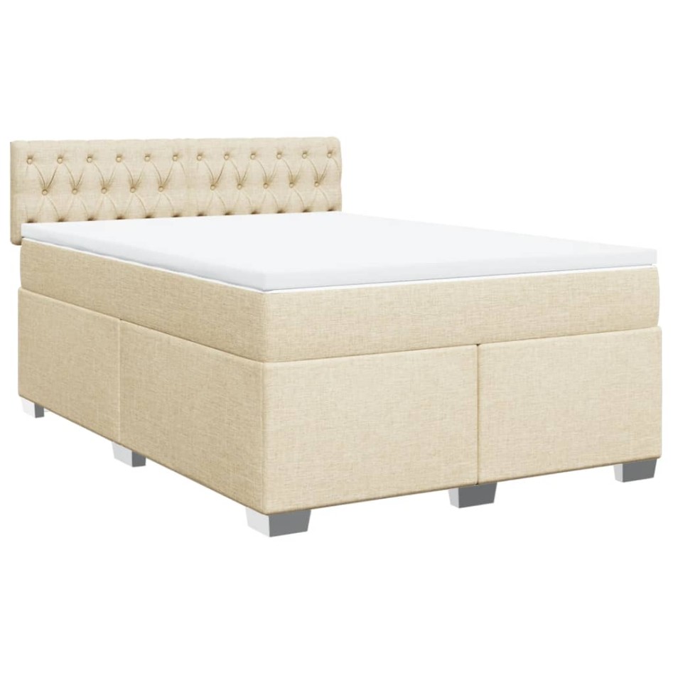 Cama box spring con colchón tela color crema 140x190