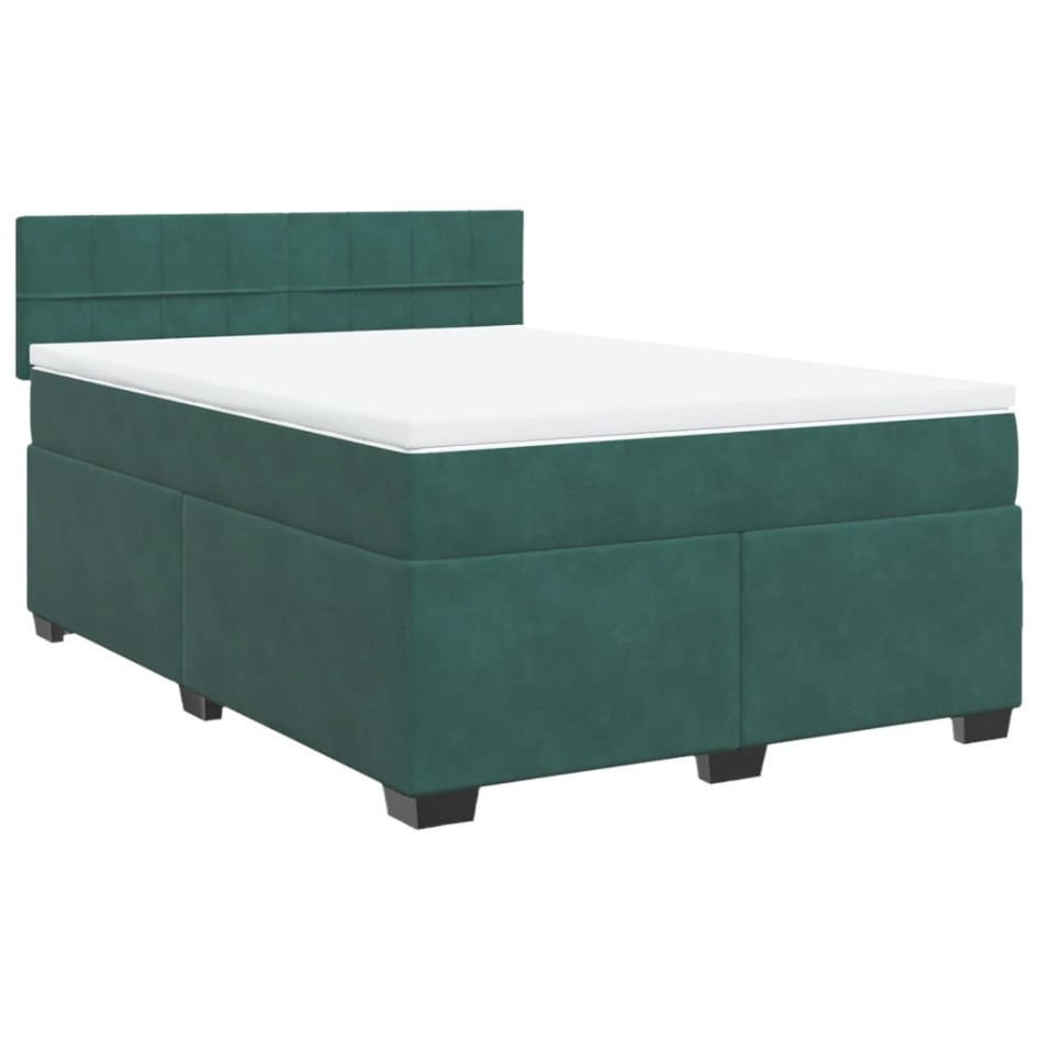 Cama box spring con colchón terciopelo verde oscuro 140x200
