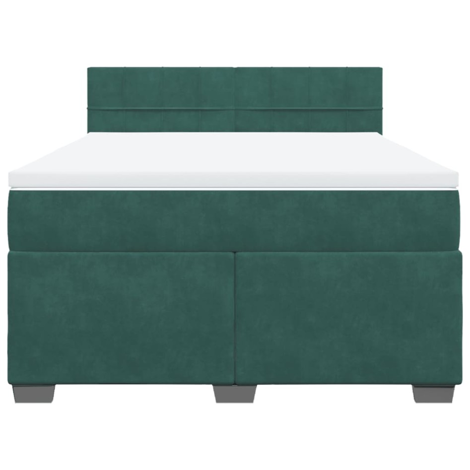 Cama box spring con colchón terciopelo verde oscuro 140x200