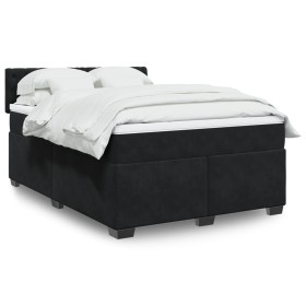 Cama box spring con colchón terciopelo negro 140x200