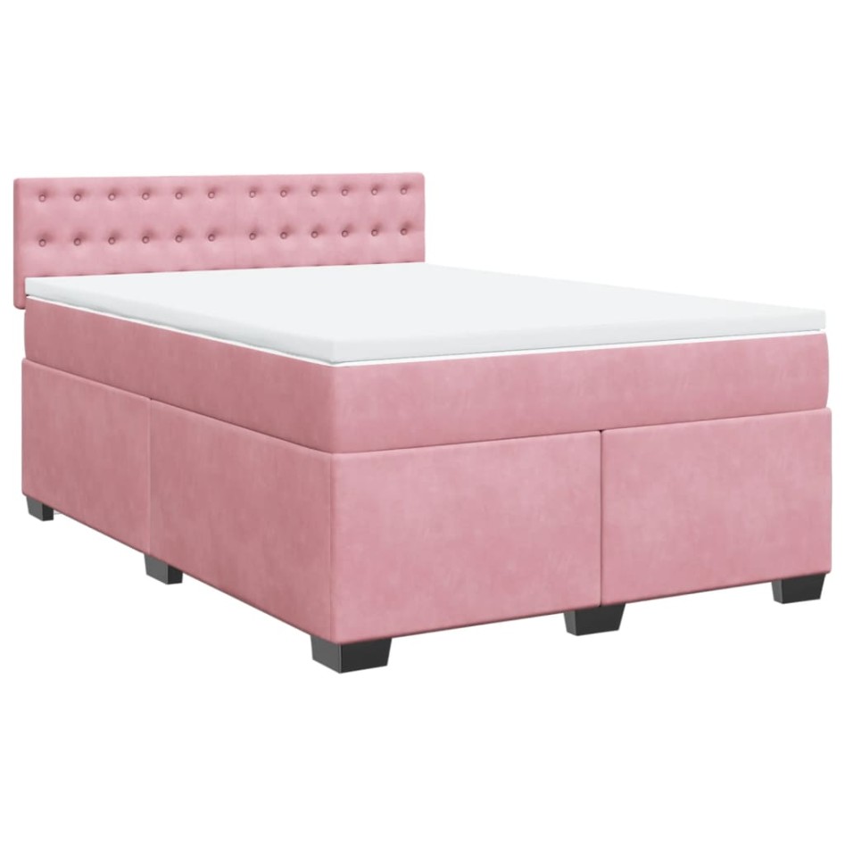Cama box spring con colchón terciopelo rosa 160x200