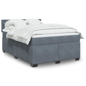 Cama box spring con colchón terciopelo gris oscuro 160x200