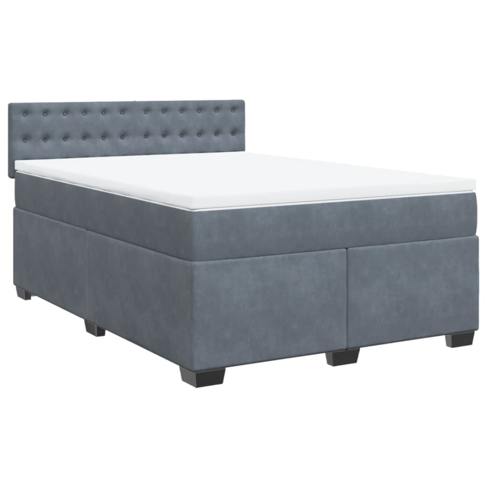 Cama box spring con colchón terciopelo gris oscuro 160x200
