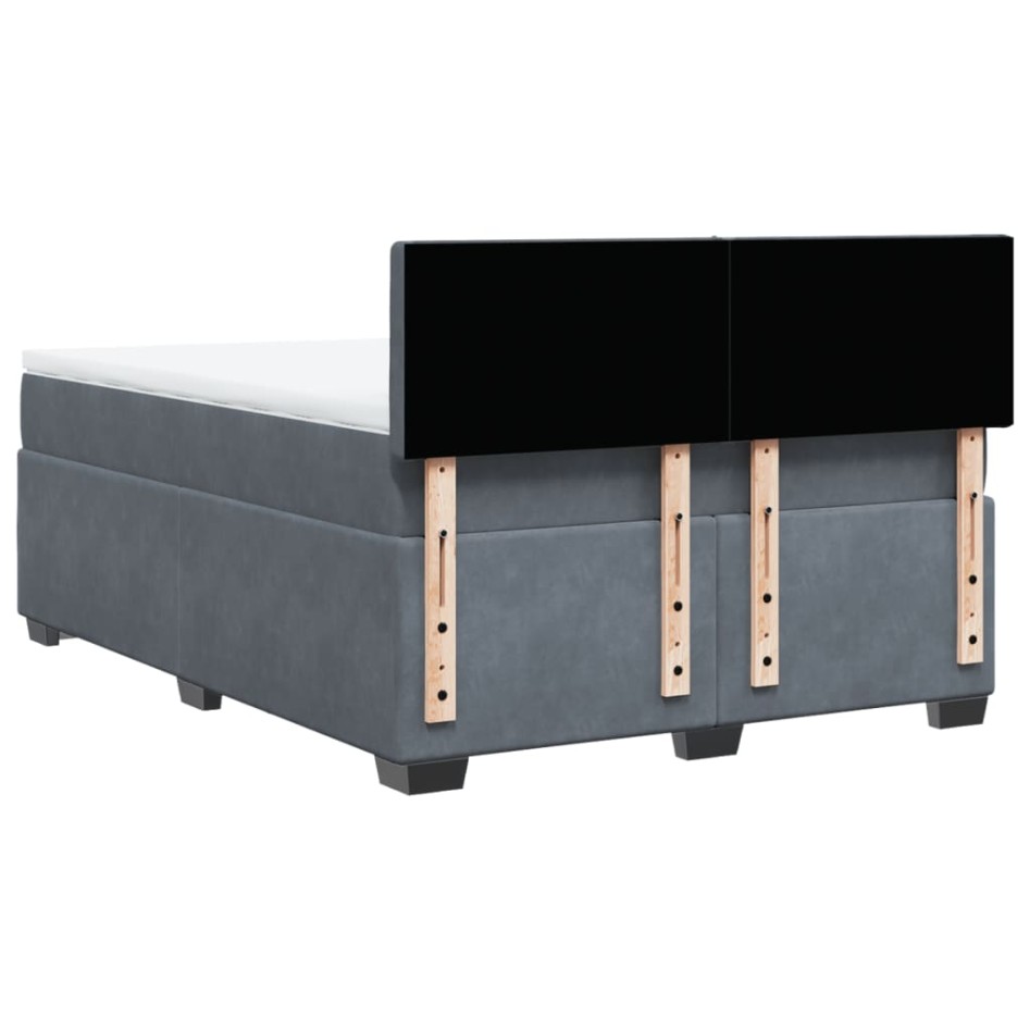 Cama box spring con colchón terciopelo gris oscuro 160x200