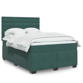Cama box spring con colchón terciopelo verde oscuro 140x200