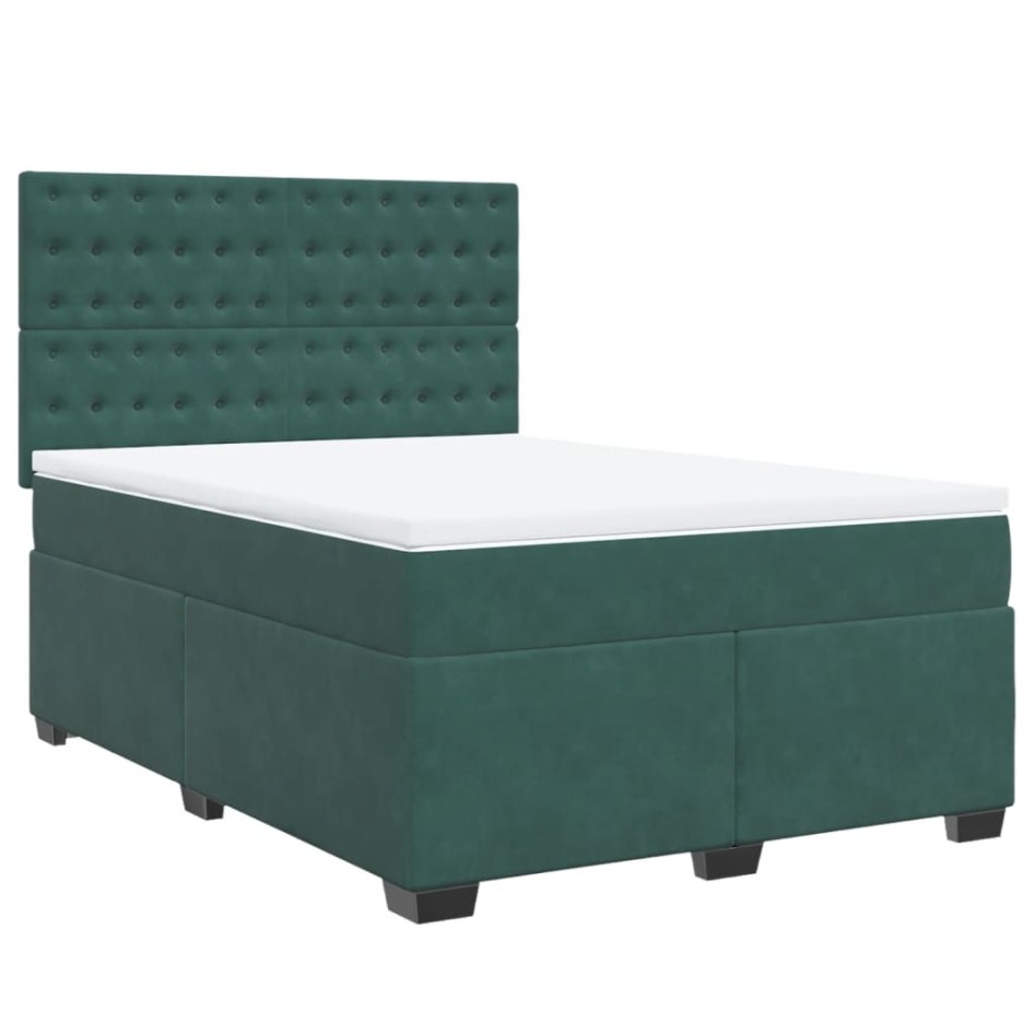 Cama box spring con colchón terciopelo verde oscuro 140x200