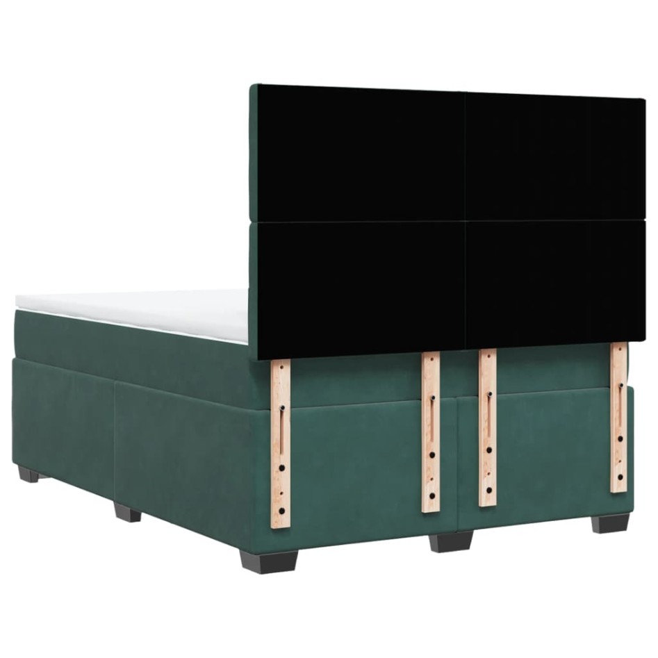 Cama box spring con colchón terciopelo verde oscuro 140x200