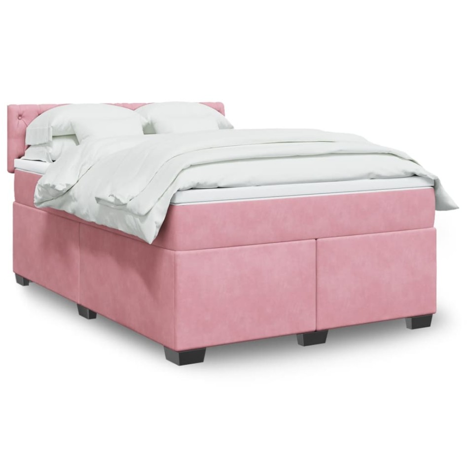 Cama box spring con colchón terciopelo rosa 160x200