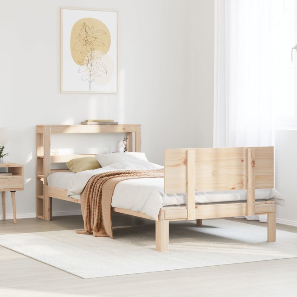 Estructura de cama con cabecero madera maciza de pino 90x200