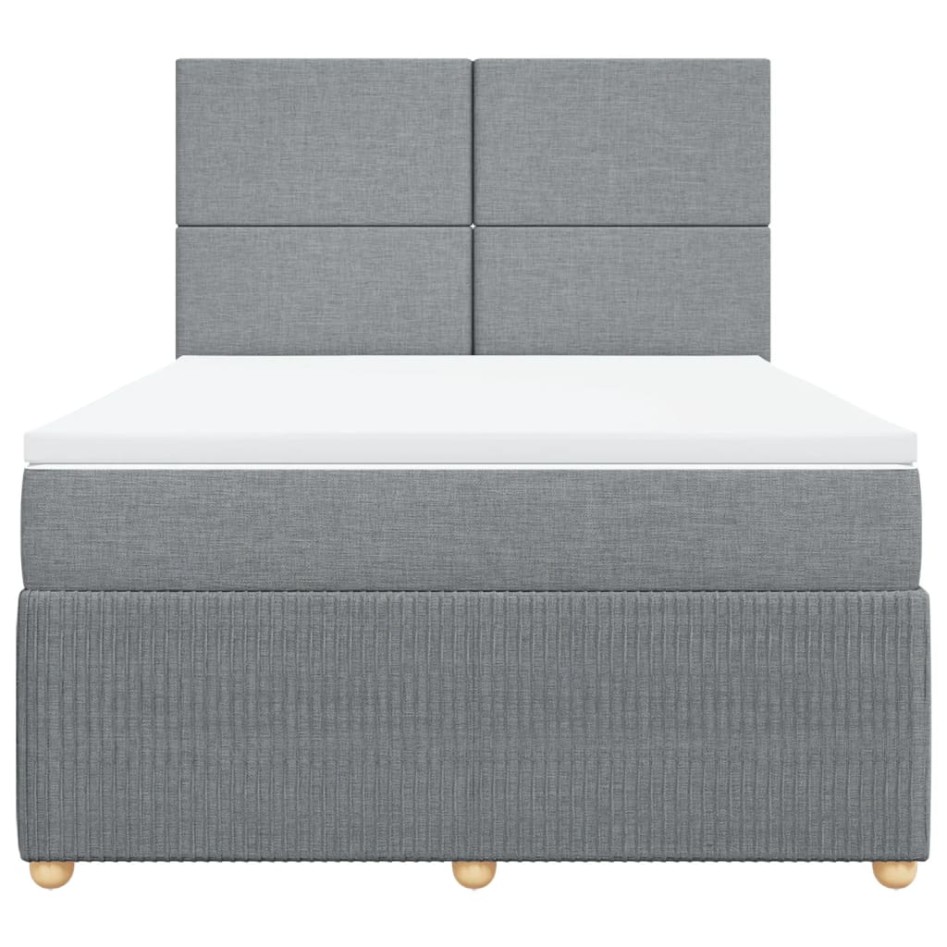 Cama box spring con colchón tela gris claro 140x200