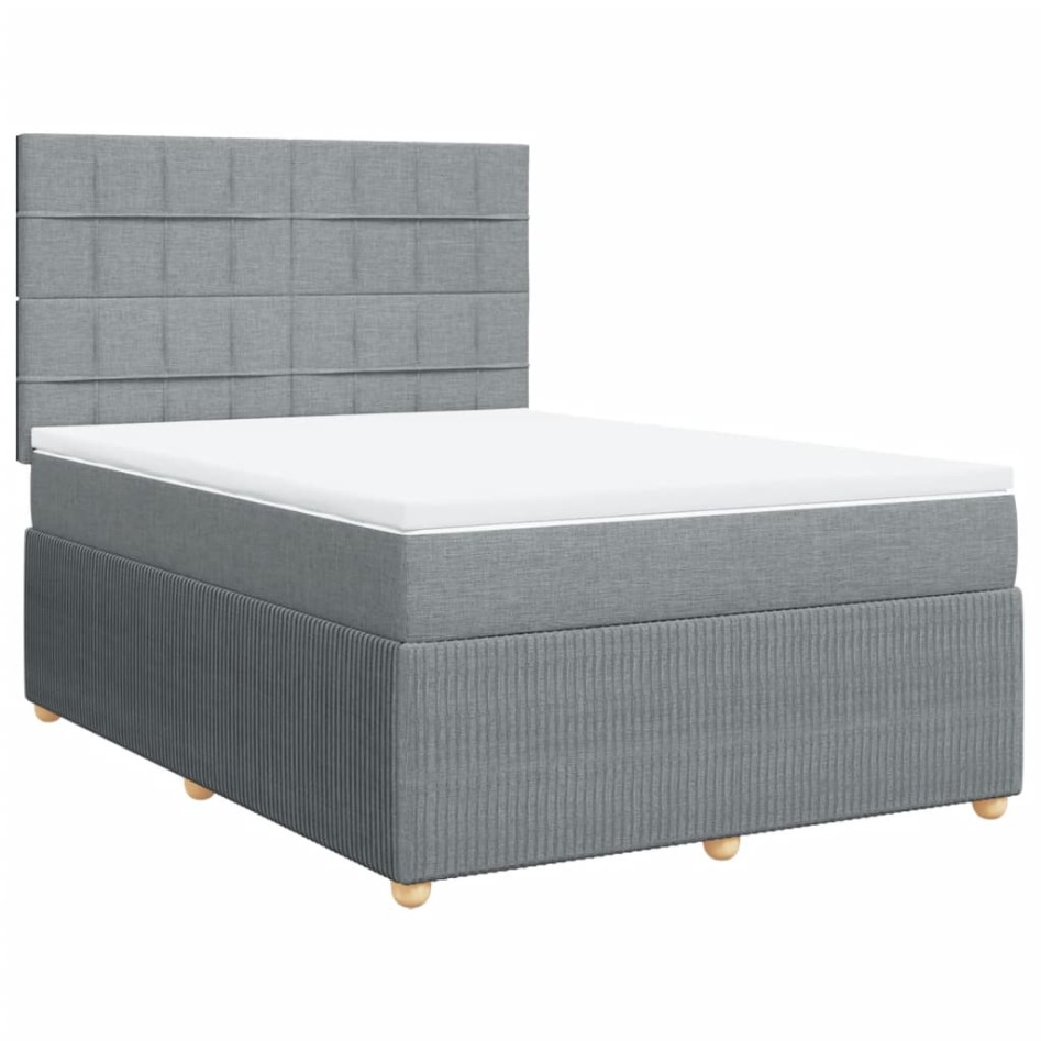 Cama box spring con colchón tela gris claro 140x200