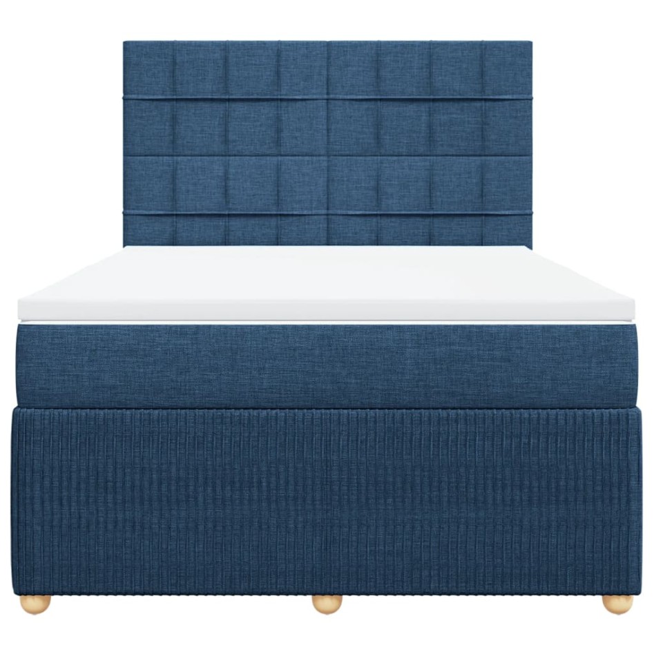 Cama box spring con colchón tela azul 140x200